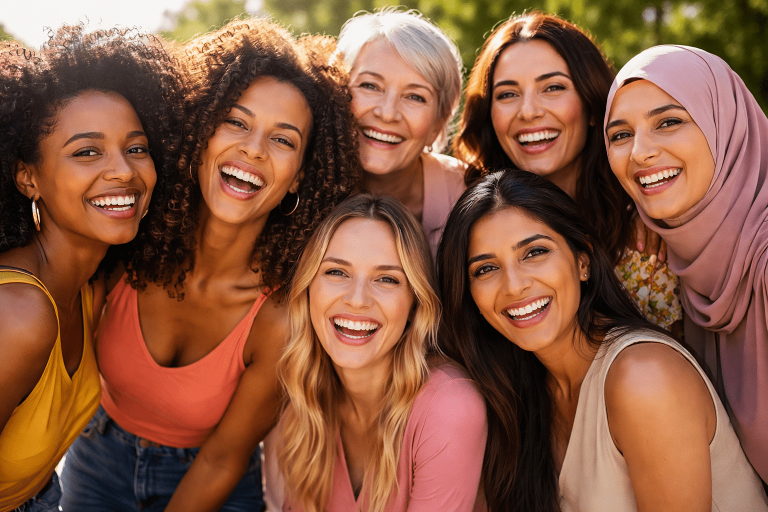 Grupo de mulheres representando diversidade e conquistas femininas no Dia Internacional da Mulher