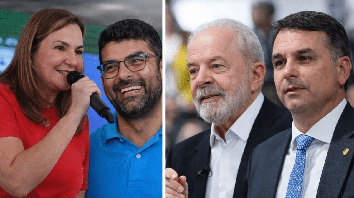 Flávio Bolsonaro, Lula, Dr Daniel e Hana Ghassan em cenário da pesquisa eleitoral Doxa no Pará 2026