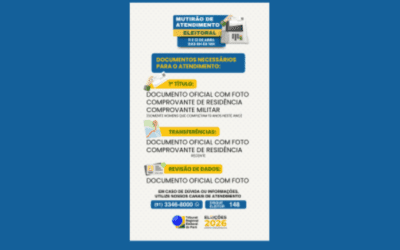 Mutirão eleitoral do TRE-PA com informações sobre documentos necessários para atendimento
